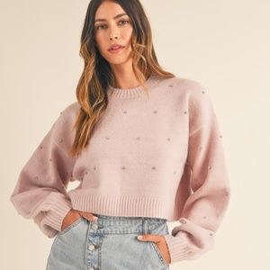 RHINESTONE DETAIL LONG SLEEVE CROP SWEATER